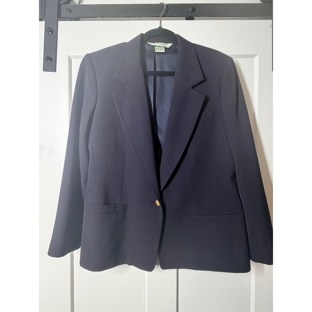 Austin Reed Blazer Women 16P Navy Blue Good Vintage Gold Crest Button USA
